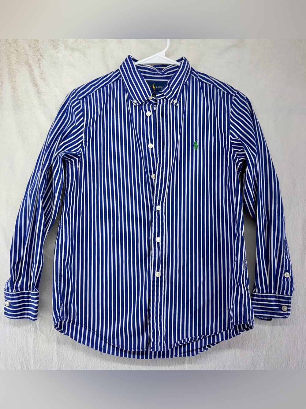 Ralph Lauren Button Up Shirt Boy’s Medium Youth 10-12 Blue Stripe with Pony Logo